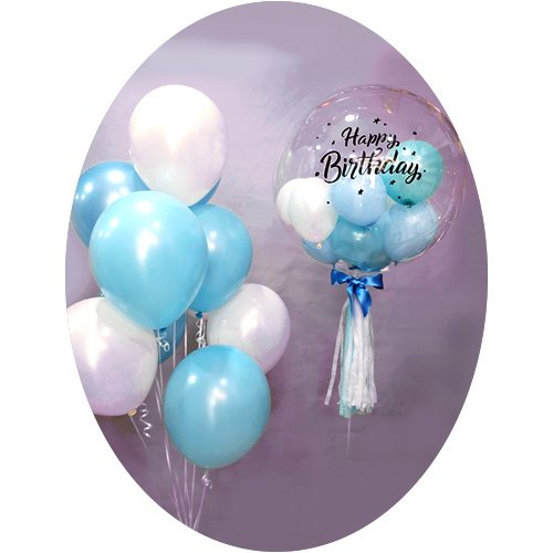 커스텀버블 베이브블루 세트 /풍선 일반 헬륨 펄 리플렉스 하늘빛 기념일 나만의 이벤트 특별한 선물 생일 돌잔치 (무게추 포함)